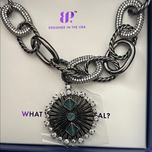 Elegant Black and Silver Necklace with Turquoise Accents